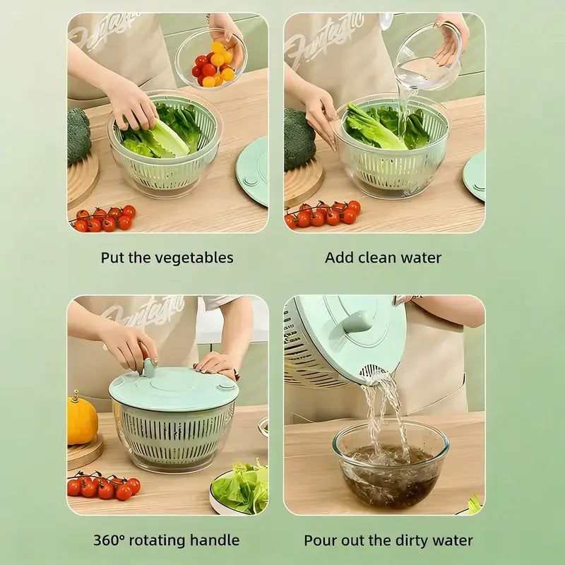 3-in-1 Salad Spinner Set: Large Vegetable Washer, Strainer & 5-Blade Slicer