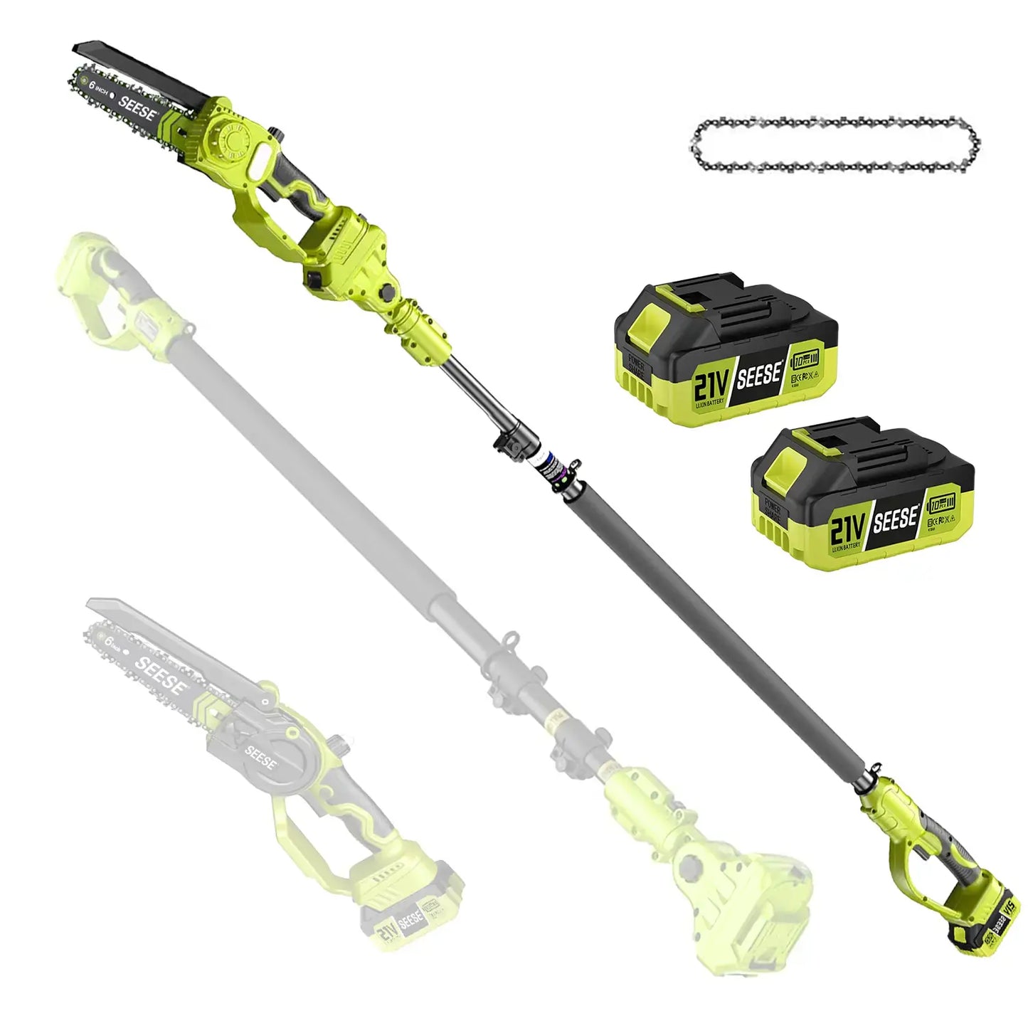 8" Telescopic Electric Chainsaw - 2-in-1 Cordless Pole Pruner with 2 Batteries