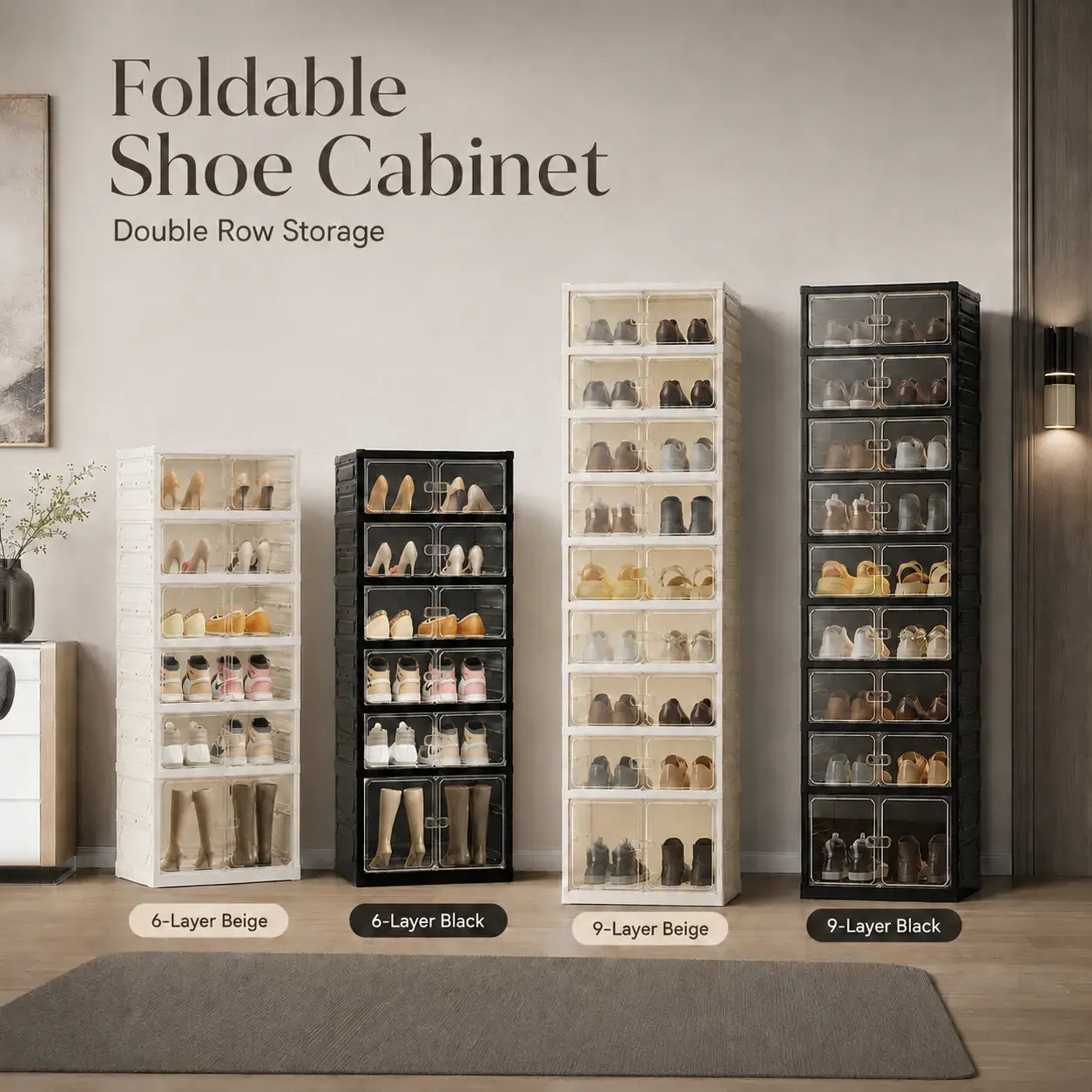9-Tier Folding Shoe Rack – Large Capacity Magnetic Transparent Shoe Cabinet