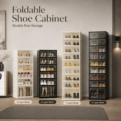 9-Tier Folding Shoe Rack – Large Capacity Magnetic Transparent Shoe Cabinet