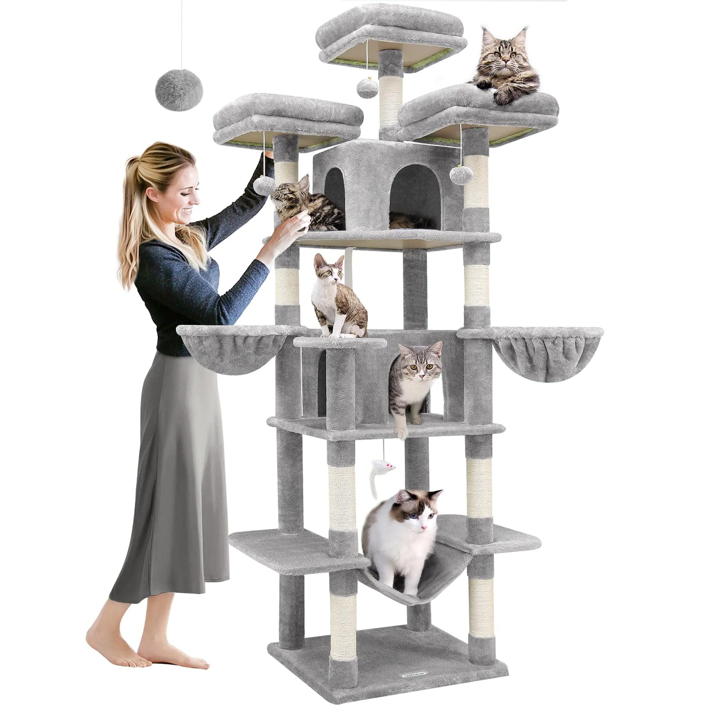80-inch XXL Multi-Level Cat Tree Tower with 3 Perches 2 Condos and Sisal Scratching Posts for Multiple Large Indoor Cats