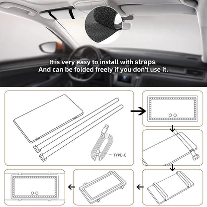 LED Car Sun Visor Vanity Mirror - USB Rechargeable Makeup Mirror with Dimmable Light