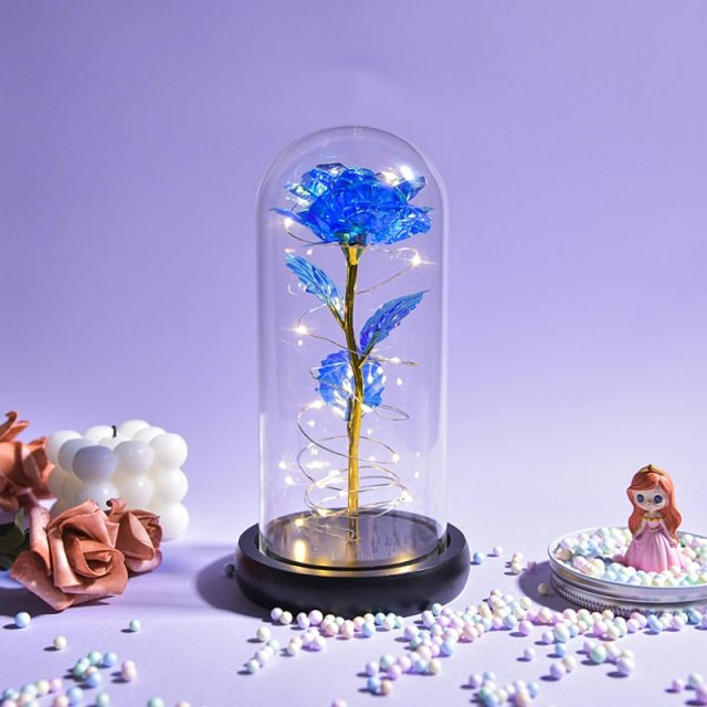 Enchanted Blue Rose in Glass - Qeepin