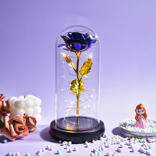 Enchanted Blue Rose in Glass - Qeepin