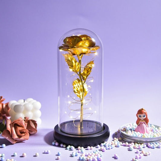 Enchanted Gold Rose in Glass - Qeepin