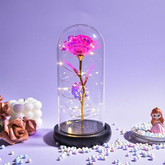 Enchanted Pink Rose in Glass - Qeepin