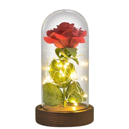 Enchanted Red Silk Rose in Glass Dome - Qeepin