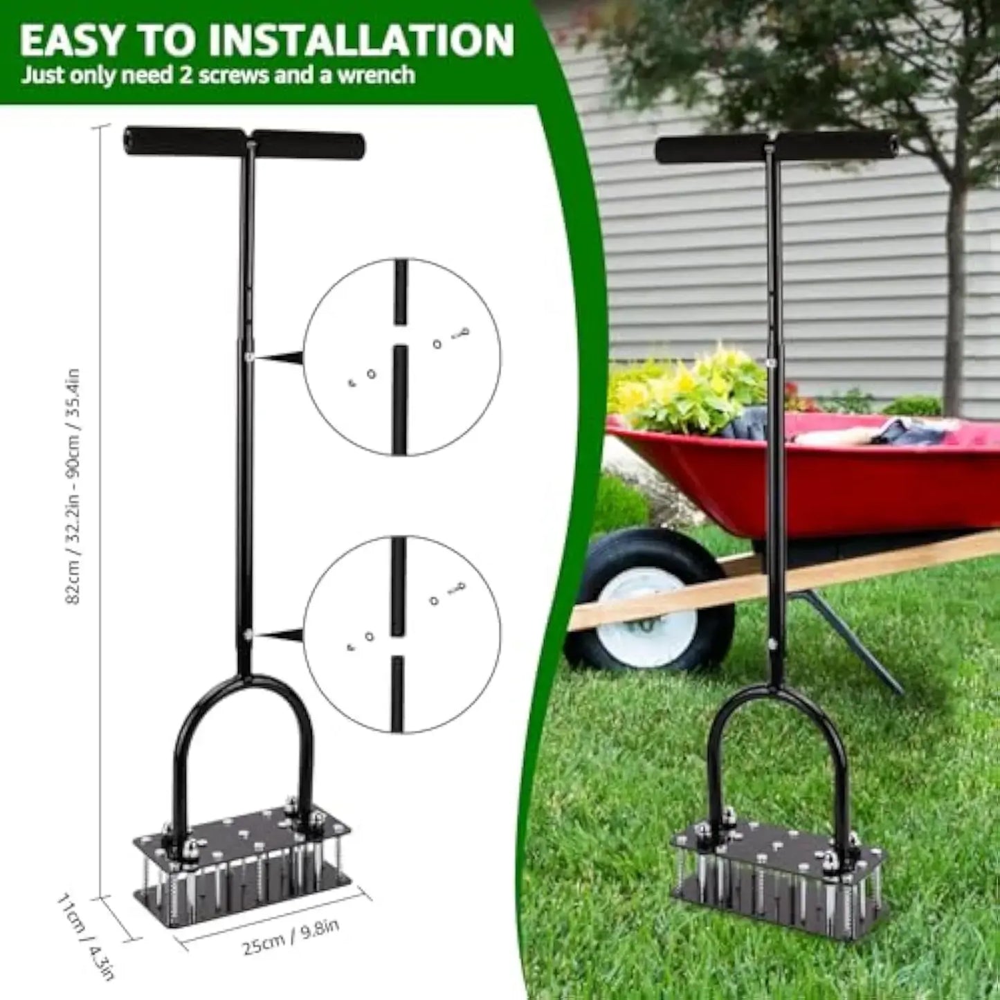 Heavy Duty Lawn Aerator with 15 Spikes - Adjustable Garden Soil Aerator Tool
