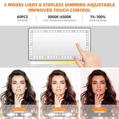 LED Car Sun Visor Vanity Mirror - USB Rechargeable Makeup Mirror with Dimmable Light