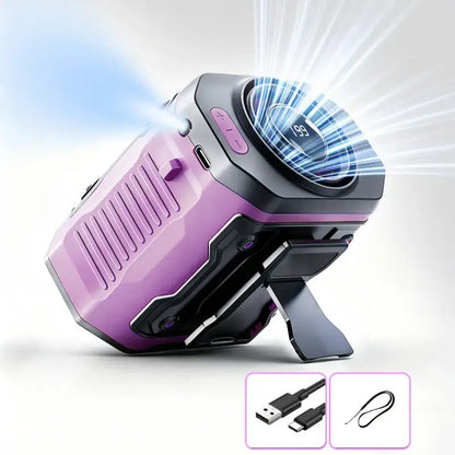 199-Speed Handheld Portable Waist Fan - USB Rechargeable Cooling Fan with Flashlight
