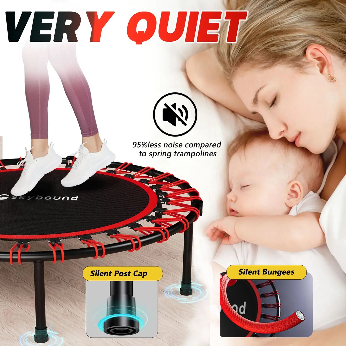 40" Foldable Fitness Mini Trampoline - Silent Rebounder with Adjustable Handle