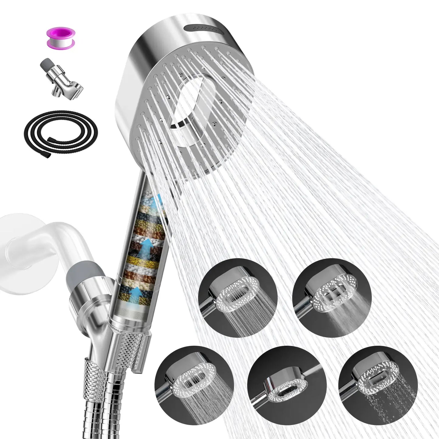 High-Pressure Filtered Handheld Shower Head - 5-Mode Water Softener for Hair & Skin